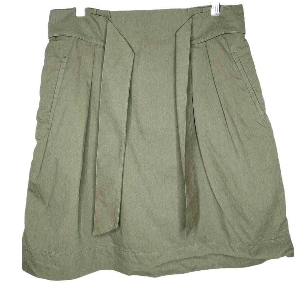 H&M Midi Army Green A-Line Skirt with Pockets & Belt Size 12